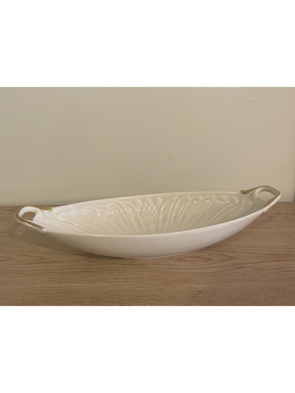 VTG 11.25” Lenox USA Monaco Relish Server Dish w 24k Gold Trim Handles